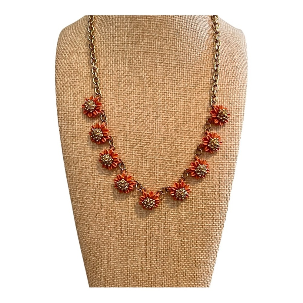 Floral Necklace with Orange and Gold Accents - 18” Plus 3” Extender